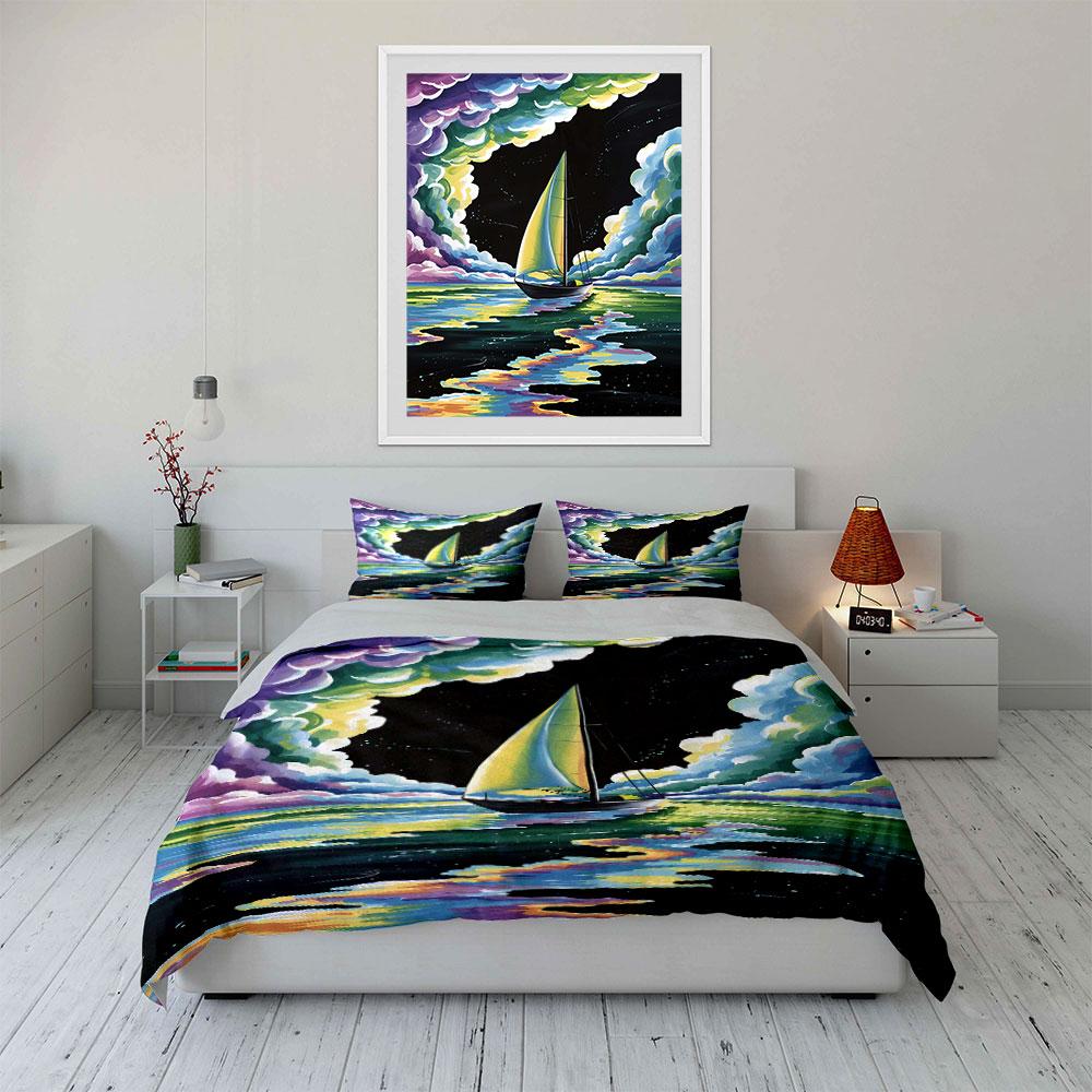 Sailboat with colorful clouds. Bedding sets Duvet cover sets Duvet covers Pillowcases(1 * Duvet Cover 2 * Pillowcases without duvet insert)
