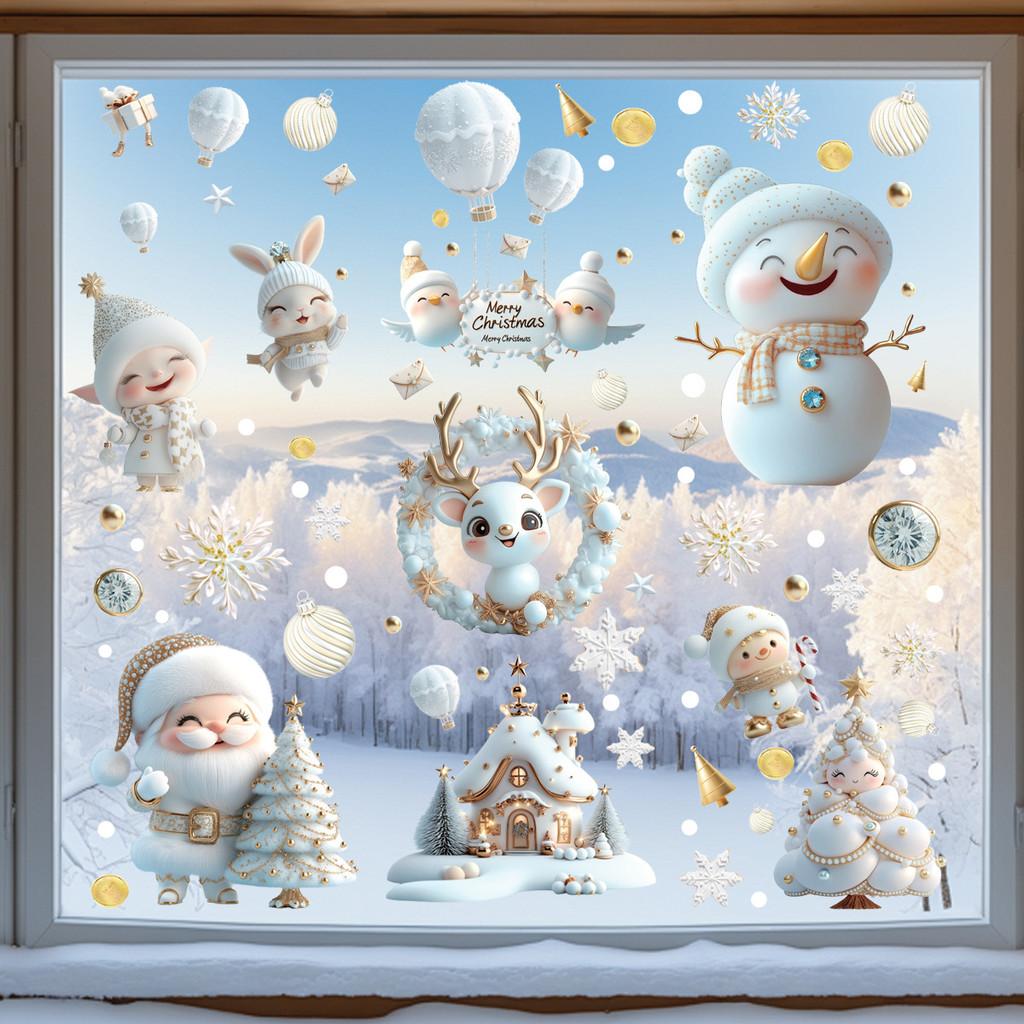 Christmas Snowman Glass Window Decals Pvc Static Stickers For Festive Scene