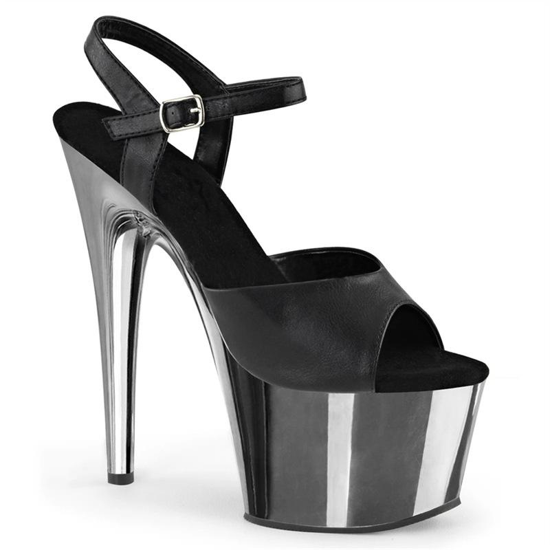 Damenschuhe Sommer High Heel Fish Mouth Tanzschuhe Schwarz Schnalle Leder Mode Sandalen 17cm Absatz 7cm Plateau YKC