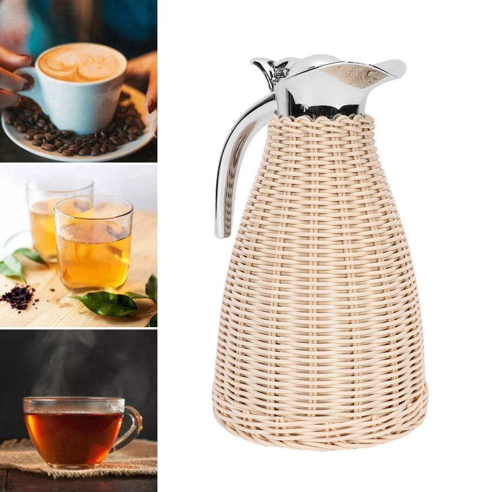 1.5L Capacity Insulated Coffee Pitcher Handwoven Rattan Body Woven Rattan Carafe For Coffee Shop