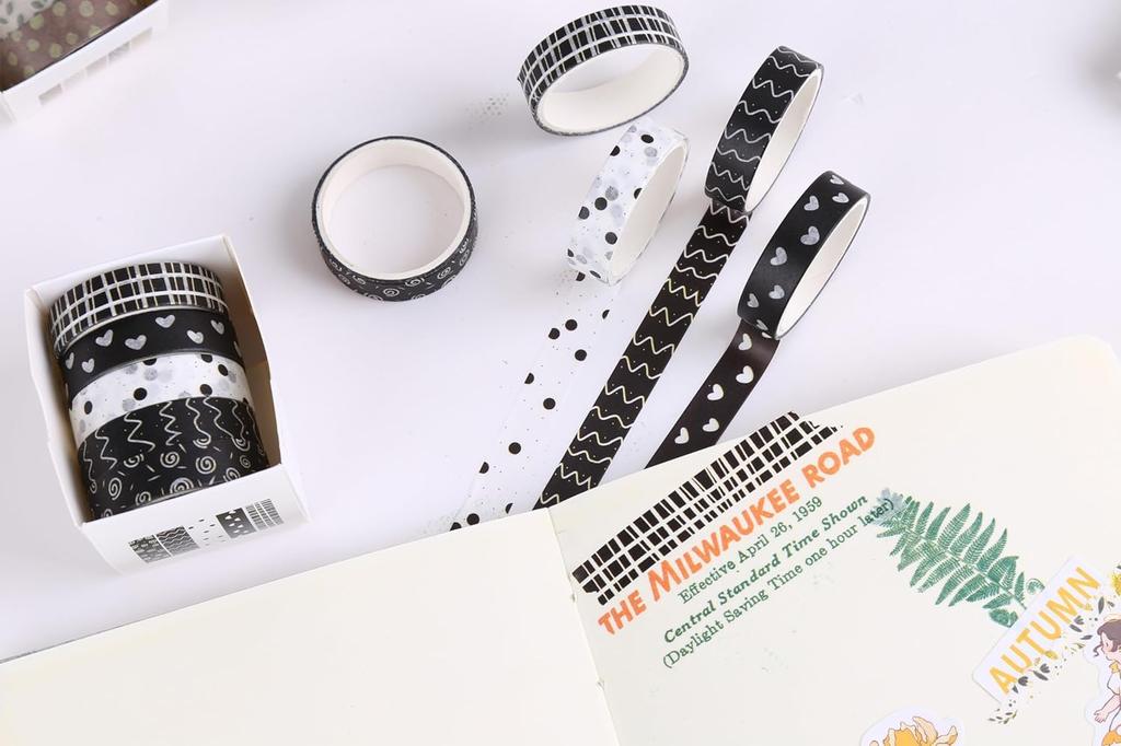 YUBX Maskovací úzká washi páska základní vzory pro DIY dárky a dárkové dekorace páska, sada 30 kusů, proužky, řemesla, deníky, plánovače, scrapbooky,