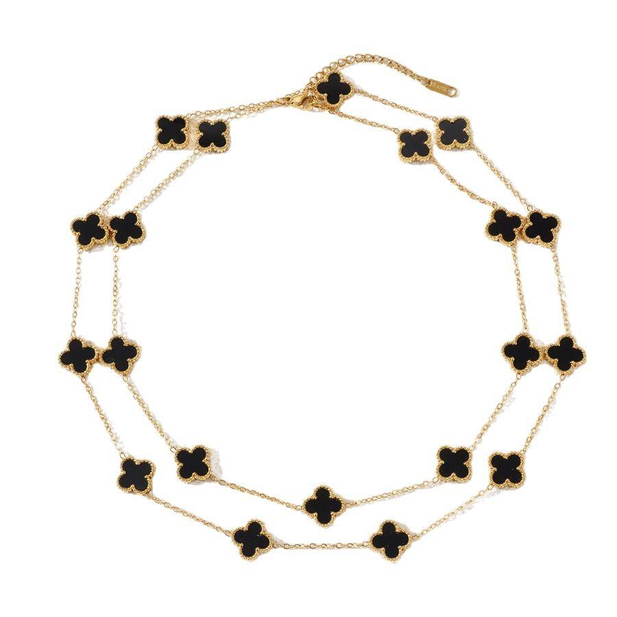 13mm Lucky 20 Flowers Four-leaf Clover Necklace 90cm Reversible Sweater Chain