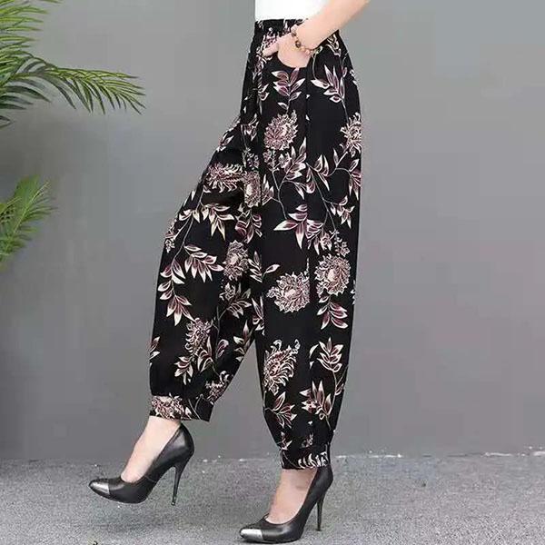 Damskie Wiosenne Spodnie z Szerokimi Nogawkami Letnie Plus Size Spodnie z Nadrukiem Jesienne Jedwab Lodowy Wysoki Stan Odporne na Komary Luźne Spodnie