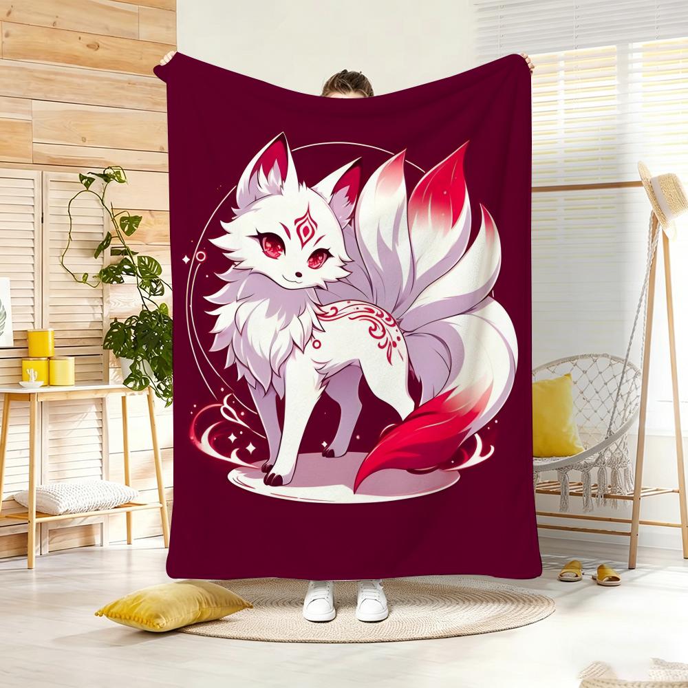 Anime Manga ninetailed fox Throw Soft Warm Throw Blanket for Bedroom Living Room Bed Travel Camping Picnic Gift