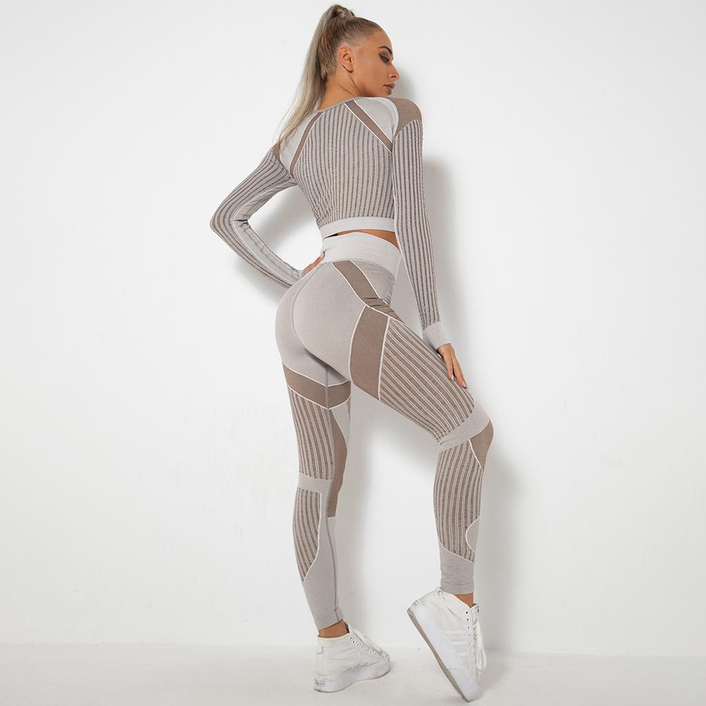 Seamless Yoga Clothes, Quick Drying Clothes, Perky Buttocks, Tight Stripes, Hollowed Out Fitness Pants, Two-Piece Set For Women