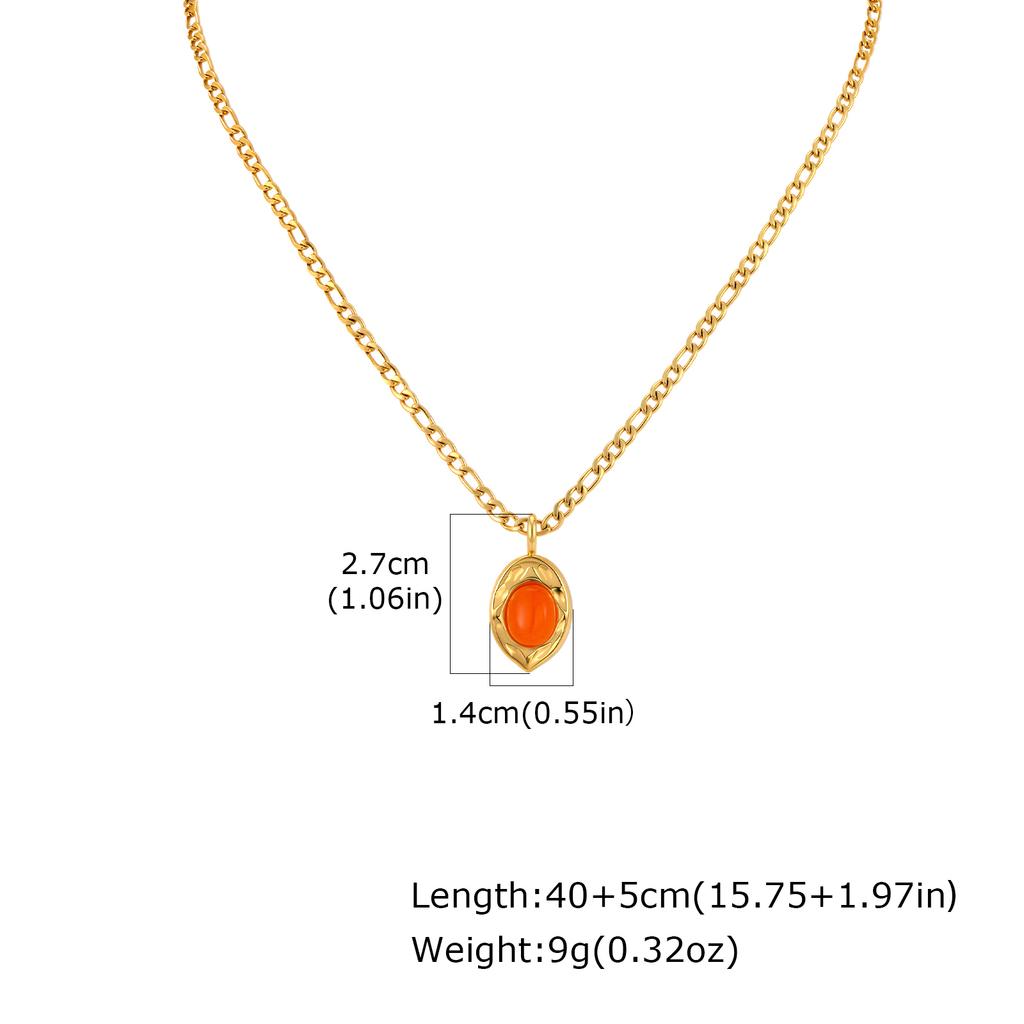 Vintage Oval Gemstone Pendant Necklace for Women, Nature Malachite Opal Stone Stainless Steel Figaro Chain Waterproof Jewelry