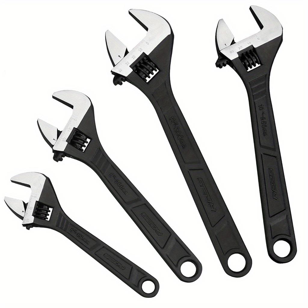 6 8 10 12 Inch Adjustable Wrench Set Corrosion Resistant Black Oxide Finish for Automotive Plumbing Household Repairs