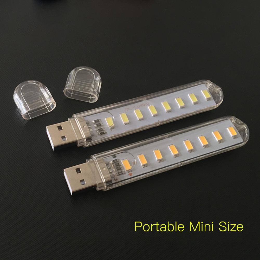 8 LED USB Powered Operated Mini Reading Lamp Book Light Portable White for Office Students Library