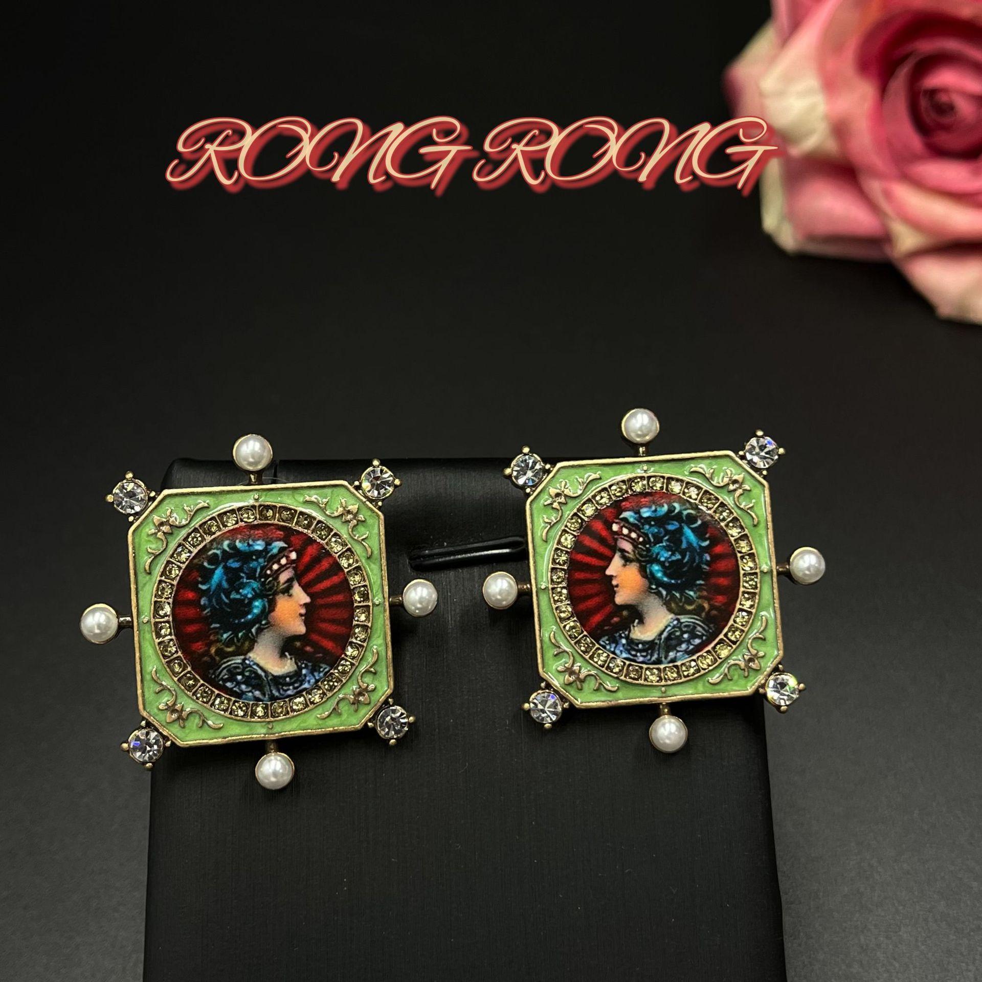 Европейские и американские ретро геометрические квадратные европейские придворные портреты с серьгами-гвоздиками с бриллиантами западный стиль антикварные средневековые серьги