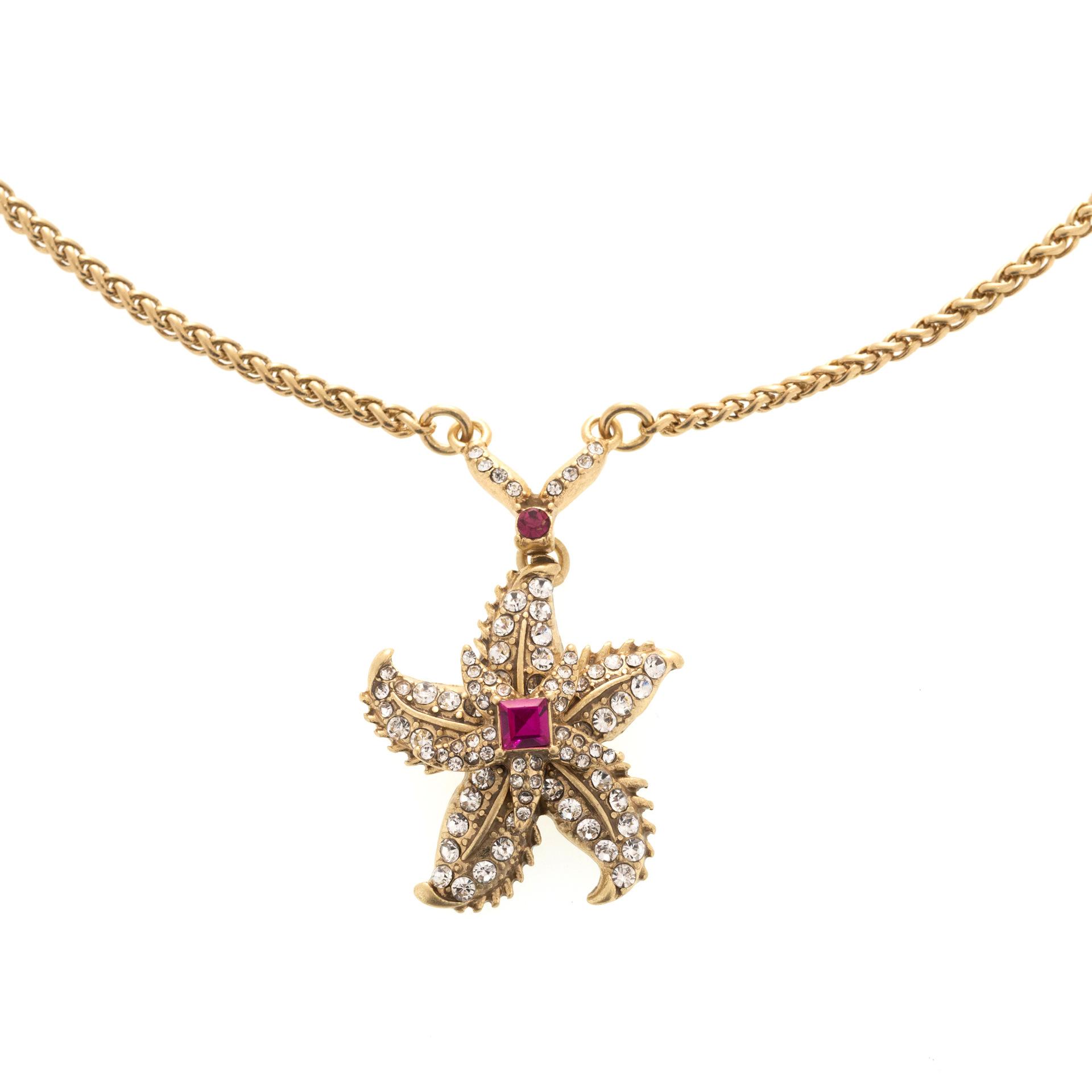 Light Luxury Copper Alloy Gold-Plated Rotating Starfish Necklace, Female Light Luxury Full Diamond Niche Design High-End Necklace