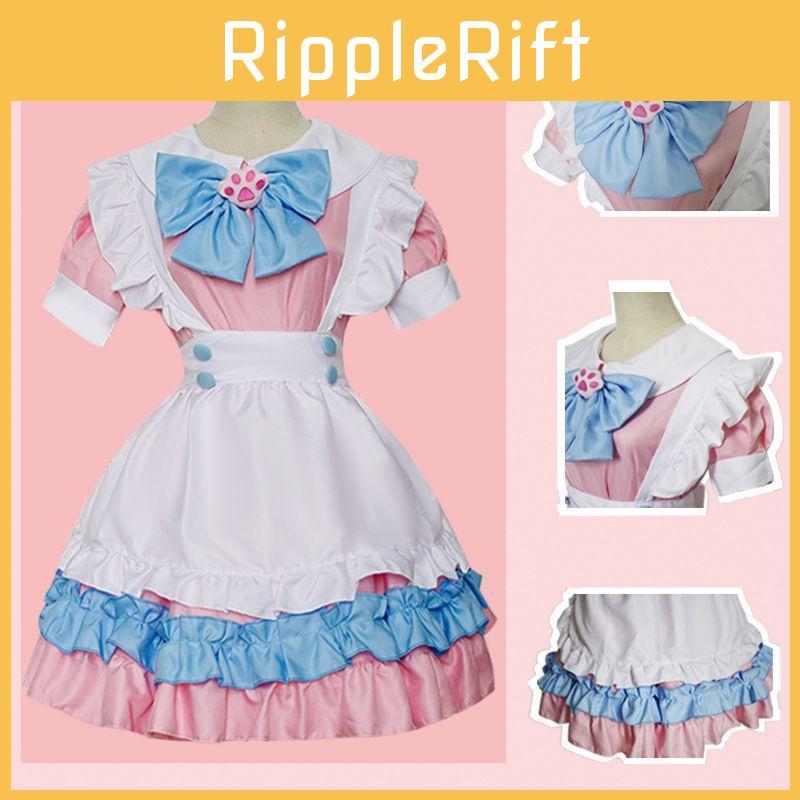 Charming And Elegant Lolita Dress Maid Uniform Outfit With Bustle And Apron