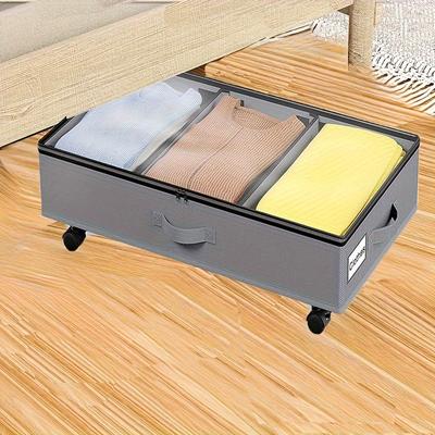 1 unidad Organizador rodante debajo de la cama con ruedas, Organizador debajo de la cama con tapa, Organizador de zapatos y ropa, Organizador de almacenamiento y organización