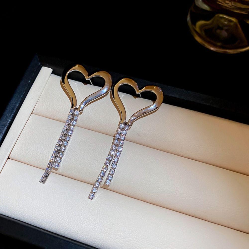 Temperament Herz Ohrringe Strass Hängeohrringe Mode Lange Quastenohrringe Hochzeit