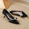 2025 new pointed French high heels thin heel Xiuhe red wedding shoes pearl bow single shoes women's middle heel