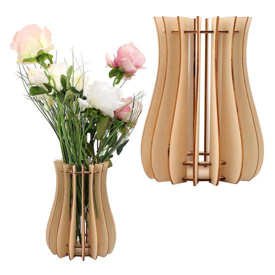 Easy Assembly Puzzle Vessel Wooden Flower Vase, Arrangement Display Stand for Placing Flowers & Artistic Floral Base Artificial Flowers, Suitable