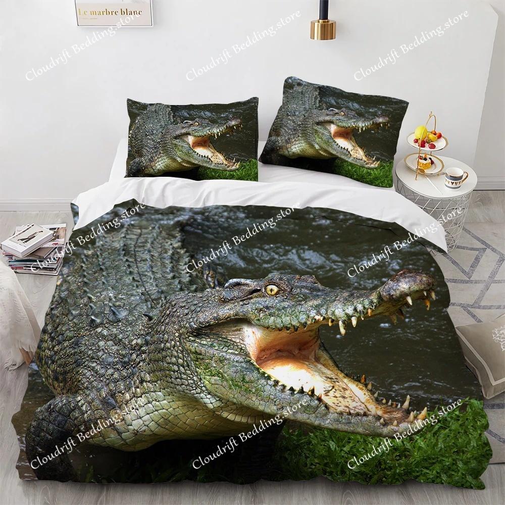 Crocodile Duvet Cover Set Wild Alligator Pattern Bedding Set Wildlife Style Comforter Cover Horror Animal Theme Twin Quilt Cover