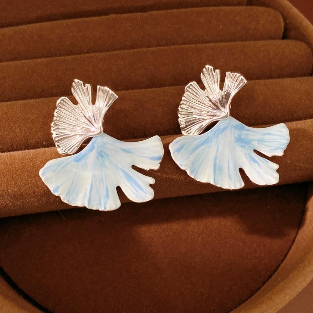 Double-layer Ginkgo Earrings Oil Drip Earrings Jewelry Unique Ginkgo Ear Pendant Festival