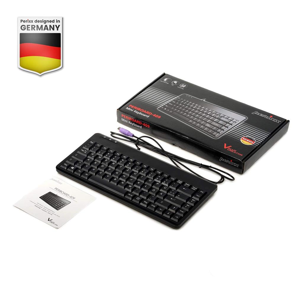 Perixx PERIBOARD-409P Wired PS2 Mini Keyboard with PS2 Connection, Piano Black, 1.8m Cable, Tenkeyless, Dimensions: 315x147x20mm [Official Warranty]