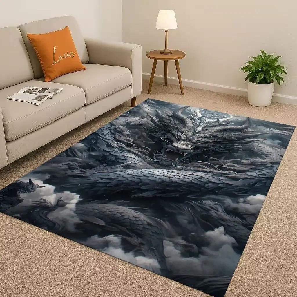 Cartoon Yin Yang Element Dragon Chinese Loong Living Room Non-Slip Area Rug Carpet for Bedroom Playroom Sofa,Home Decor Doormat