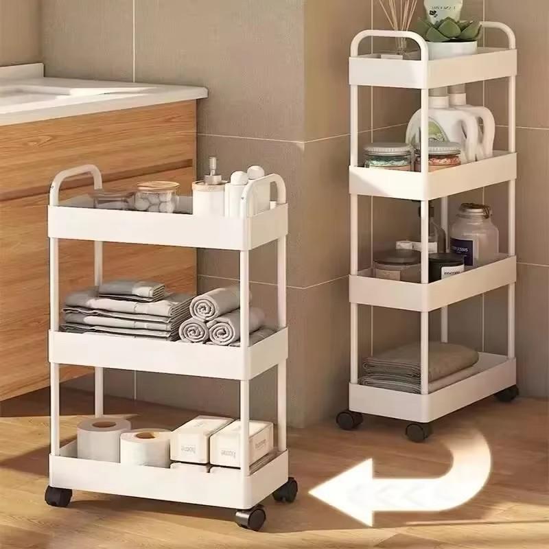 Trolley Bookshelf Kitchen Storage Rack Kitchen Corner Narrow Slit Storage Cabinet Bathroom Living Room Home Organizer Gifts