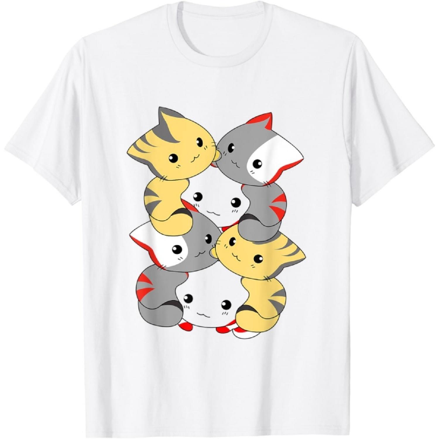 

Cat Cats Cute Kitty Pile Anime Neko Kitten Kawaii T-Shirt XXXXXL білий