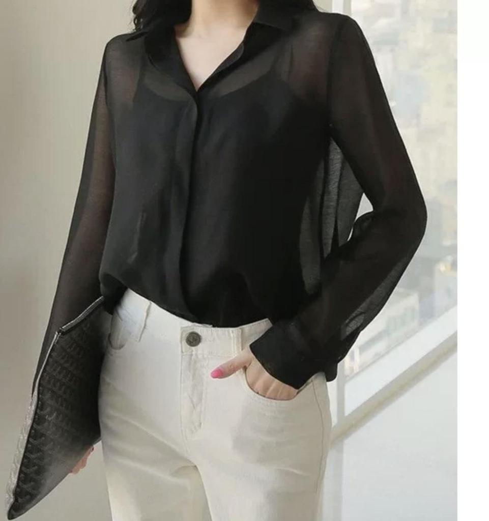 Women's Semi-Sheer Chiffon Shirt - Spring/Summer Casual Style, Ideal for Commuting & Sun Protection