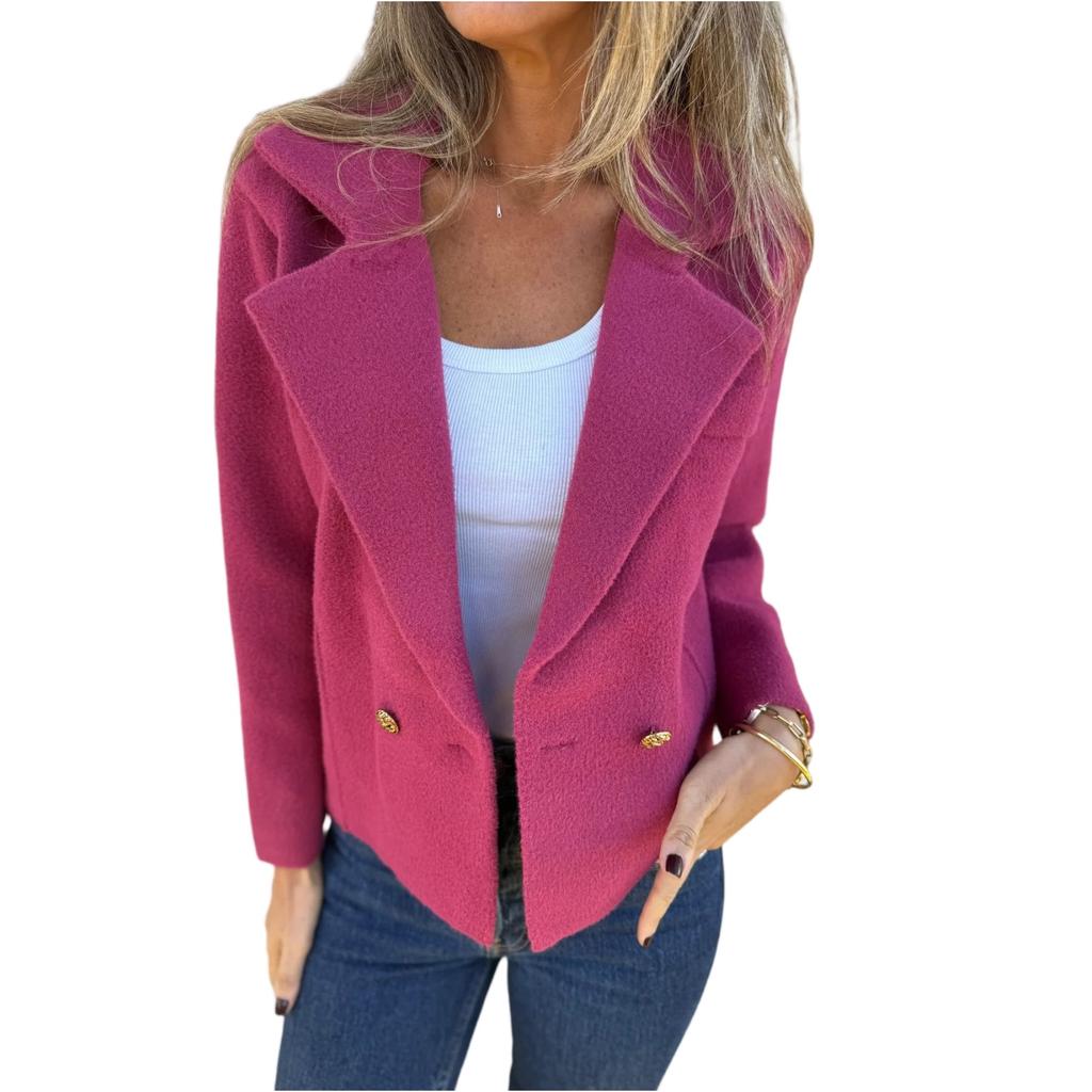 Fashionable Women's Spring  Casual Cardigan Solid Color Lapel Jacket