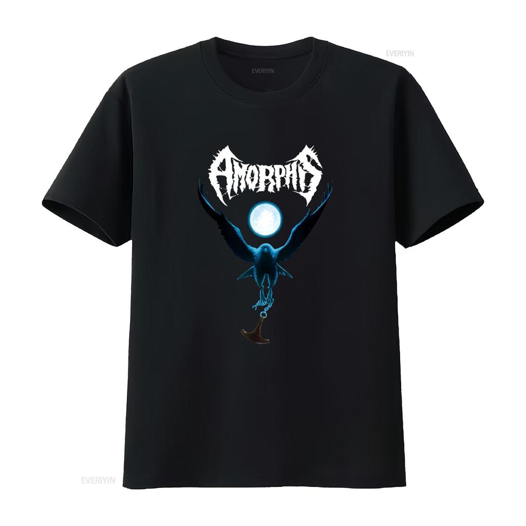 Amorphis Black Winter Day T Shirt Stylish Design With Moonlit Raven And Axe Print Vintage Versatile Soft Fashion Casual
