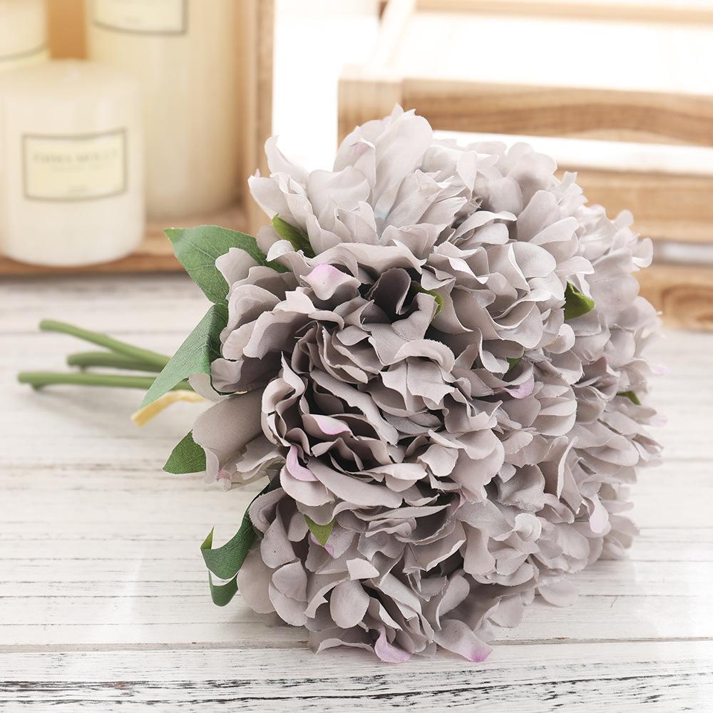 5-Head Artificial Hydrangea Peony Flowers High Quality Bride Bouquet Big Flower Home Wedding Living Room Fake Flowers Decoration