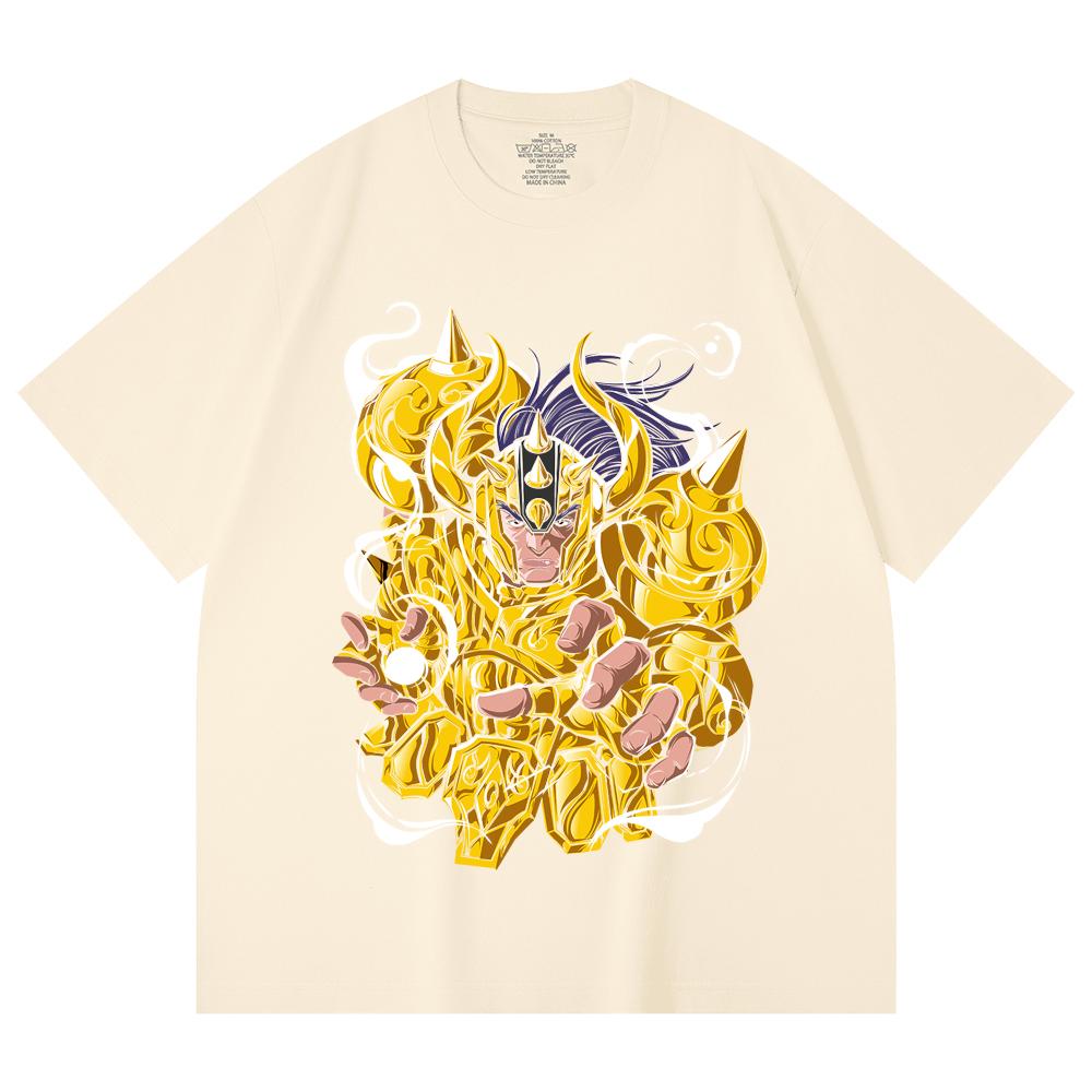 

230 г/м² 100% хлопок Saint Seiya V20 Телец Принт Унисекс Тяжелая хлопковая футболка XS абрикосовый