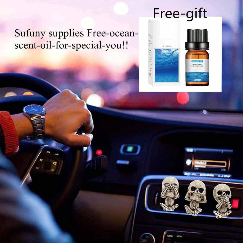 Evil Skull Car Air Fresheners Vent Clips, Cool Skull Car Accessories With 6 Felt Pads, Cute Automotive Halloween Decorations Interior For Men Women