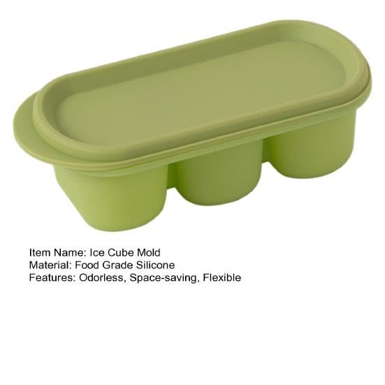 Ice Cube Mold Food Grade Silicone Ice Tray Three-Compartment Easy Release Compact Ice Cube Maker for Home DIY Drinks And Food Storage