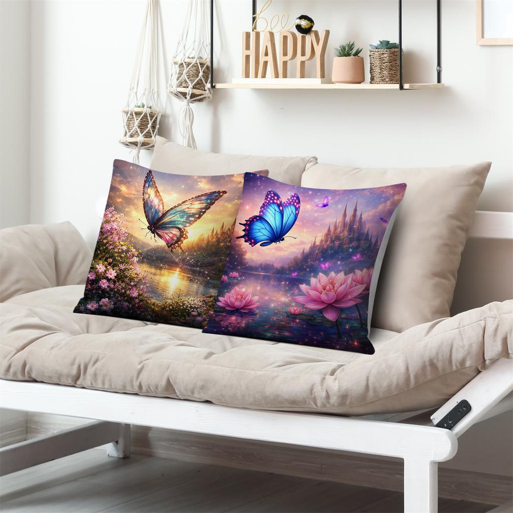 Dream Castle Butterfly Water Lily printing pillow cover Short plush Suitable living rooms bedrooms sofas throw cushion cover