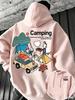 Camping Cartoon Outdoor Hoodie Unisex Herren Damen Zelt Auto Natur Grafik Rückendruck Lässig Wandern Streetwear Pullover Sweatshirt