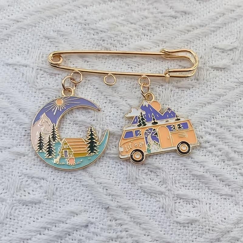 Retro Bohemian RV Camping Decorative Brooch Pendant