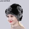 New Arrival Flowers Real Fur Hats Winter Russian Women Natural Rex Rabbit Fur Caps Lady Genuine Rex Rabbit Fur Beanies Cap