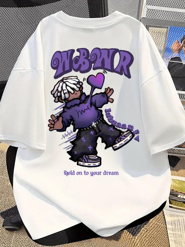 Men's Casual Short Sleeved T-shirt, Eye-catching Letter Print Design, Regular Round Neck, Comfortable All Season Top, Loose Styl