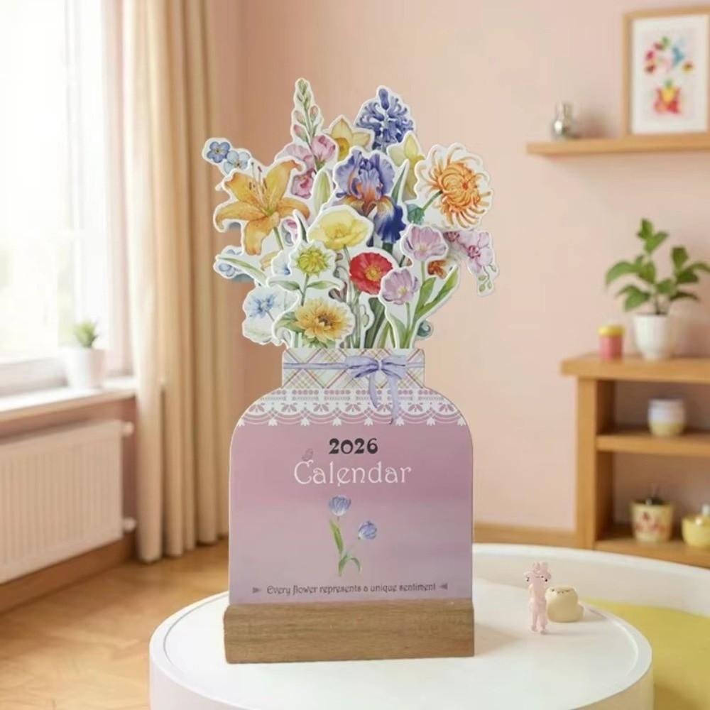 Detachable Base Monthly Planner Wooden Base 2026 Desktop Calendar  for Table Desk Decor