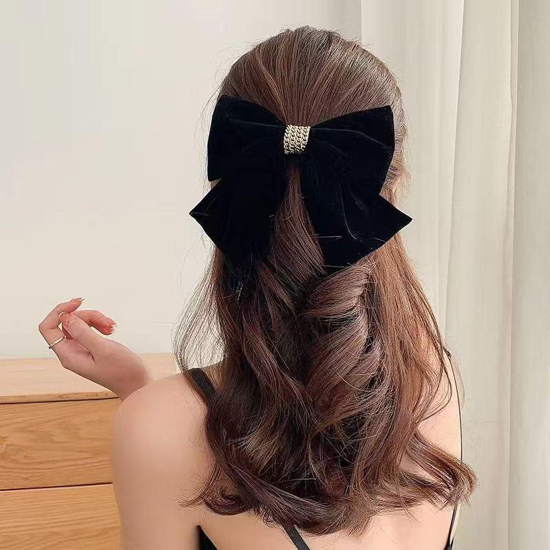 Luxury Red Velvet Bow Hair Clip and Scrunchie Set for Autumn/Winter Festive Wear