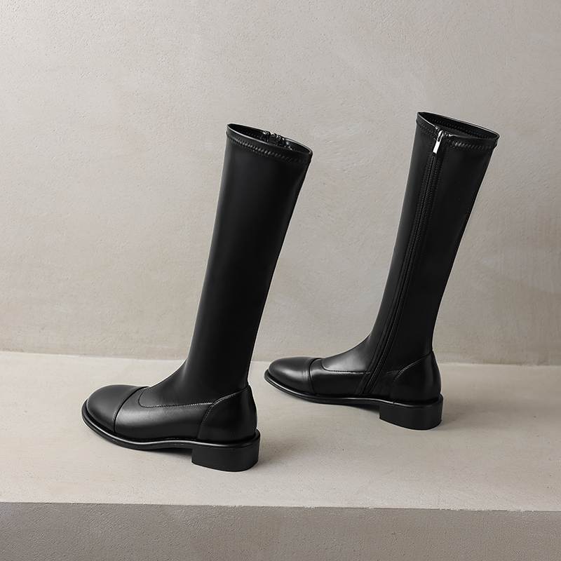 Krazing Pot Microfiber Autumn Winter Shoes Low Heels Size 43 Long Boots Half Boots Zip Thigh High Boots