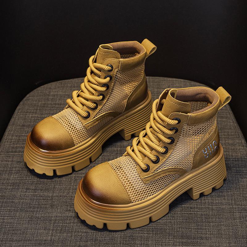 

Женские летние ботинки Мартин с перфорацией и сеткой, ретро, европейские и американские кожаные короткие ботинки в стиле милитари, британские универсальные женские ботинки 40