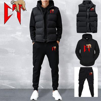 Ensembles Décontractés pour Hommes Gilet + Sweats à Capuche + Pantalons Ensemble de Survêtement 3 Pièces Ensemble de Sport pour Homme Survêtement Hip Hop Vêtements d'Extérieur