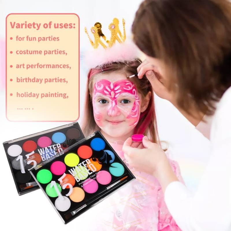 Vibrant 15 Color Face Paint Set For Kids Water-soluble Halloween Party Fun