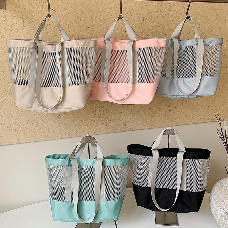 Large Capacity Mesh Travel Tote Bag Women Stylish Shoulder Handbag With Magnetic Urban Minimalist Design Daily