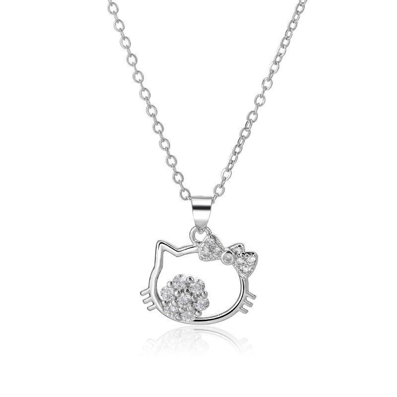 Cartoon Cat Rhinestone Necklace - Fashionable Girly Student Best Friend Chain with Niche Design.