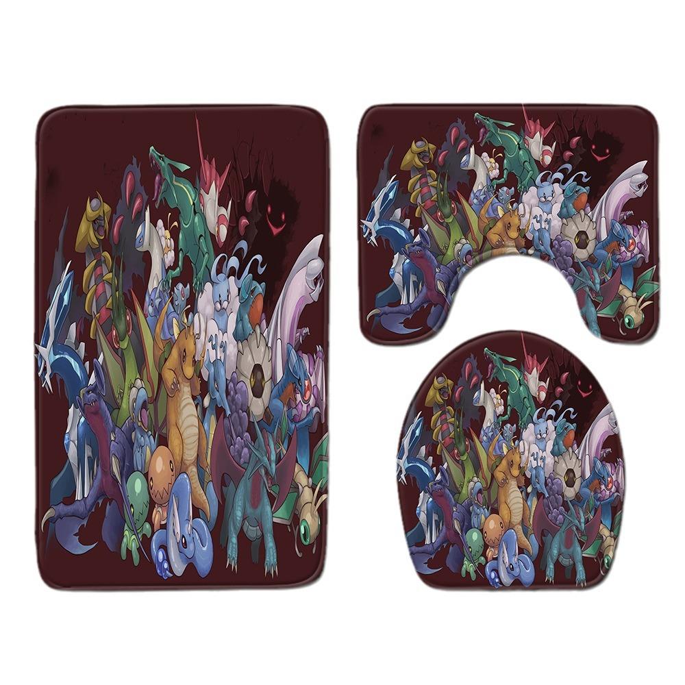 Animation Bathroom Floor Mat Three-Piece Bathroom Carpet Toilet Mat Set Door Mat Bathroom Non-Slip Mat