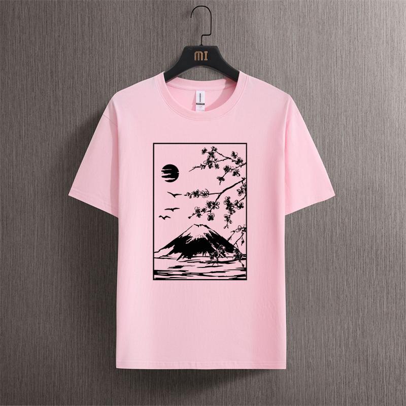 Tokyo Sakura Mount Fuji Business Card T Shirt Women Fashion Tee Clothing Cotton Summer Casual Tops Hip Hop Loose Cotton T-Shirt