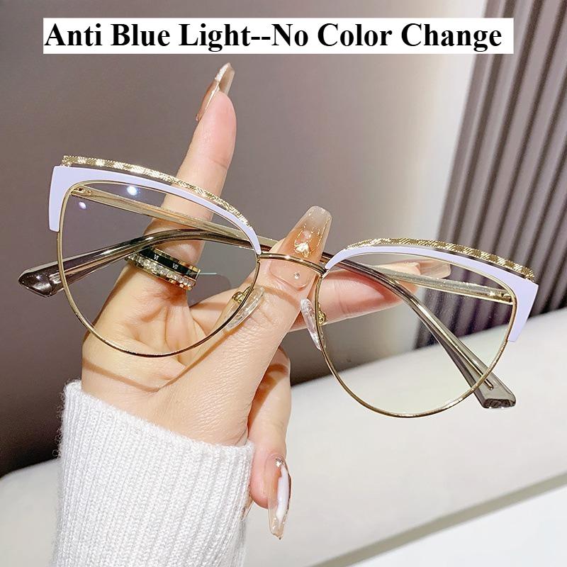 Photochromic Glasses Anti Blue Light Minimalist Style Flat Glasses Ultra Light Eyeglass Frame Metal Spring Eyeglass Legs