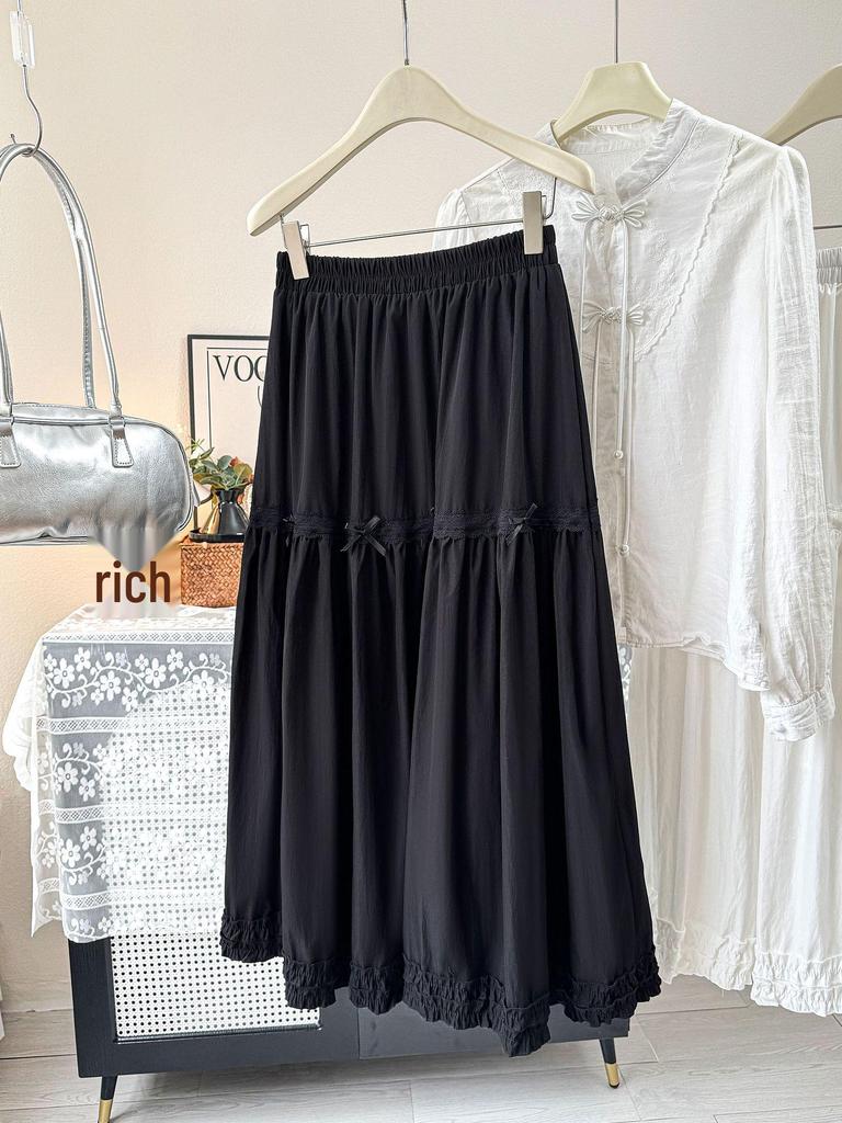 Women's High Waist A-Line Midi Skirt with Lace Trim - Spring/Summer 2026