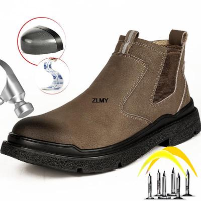 Fashion Waterproof Men Welder Shoes Steel Toe Work Shoes Man Anti-spark Anti-smash Safety Shoes Male Slip On Chelsea Work Safety Boots